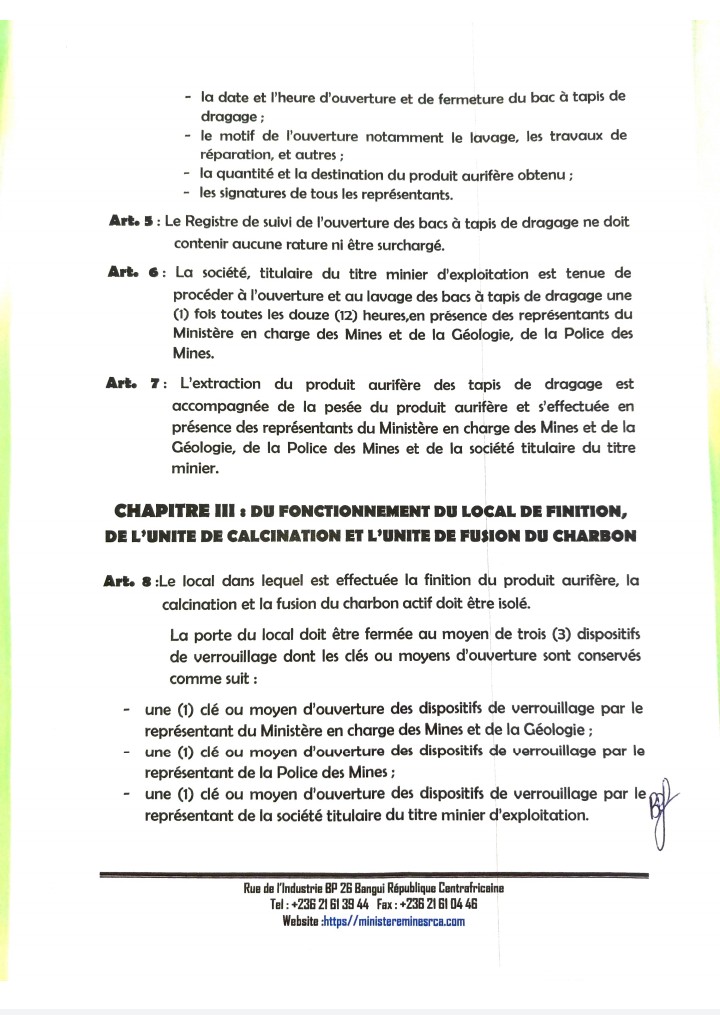 Publication de l’Arrêté n°255/26/MMG/DIRCAB/DGM relatif au contrôle et au suivi des produits aurifères 3