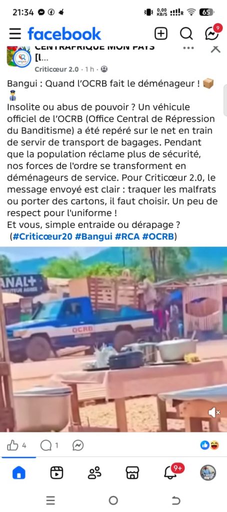 Non, un véhicule de l'OCRB n'a pas servi à un déménagement à Bangui image ocrb